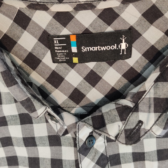 Smartwool Mens Merino Wool Blend Camp Shirt Size XL Short Sleeve Gray Blue Plaid - Picture 3 of 13